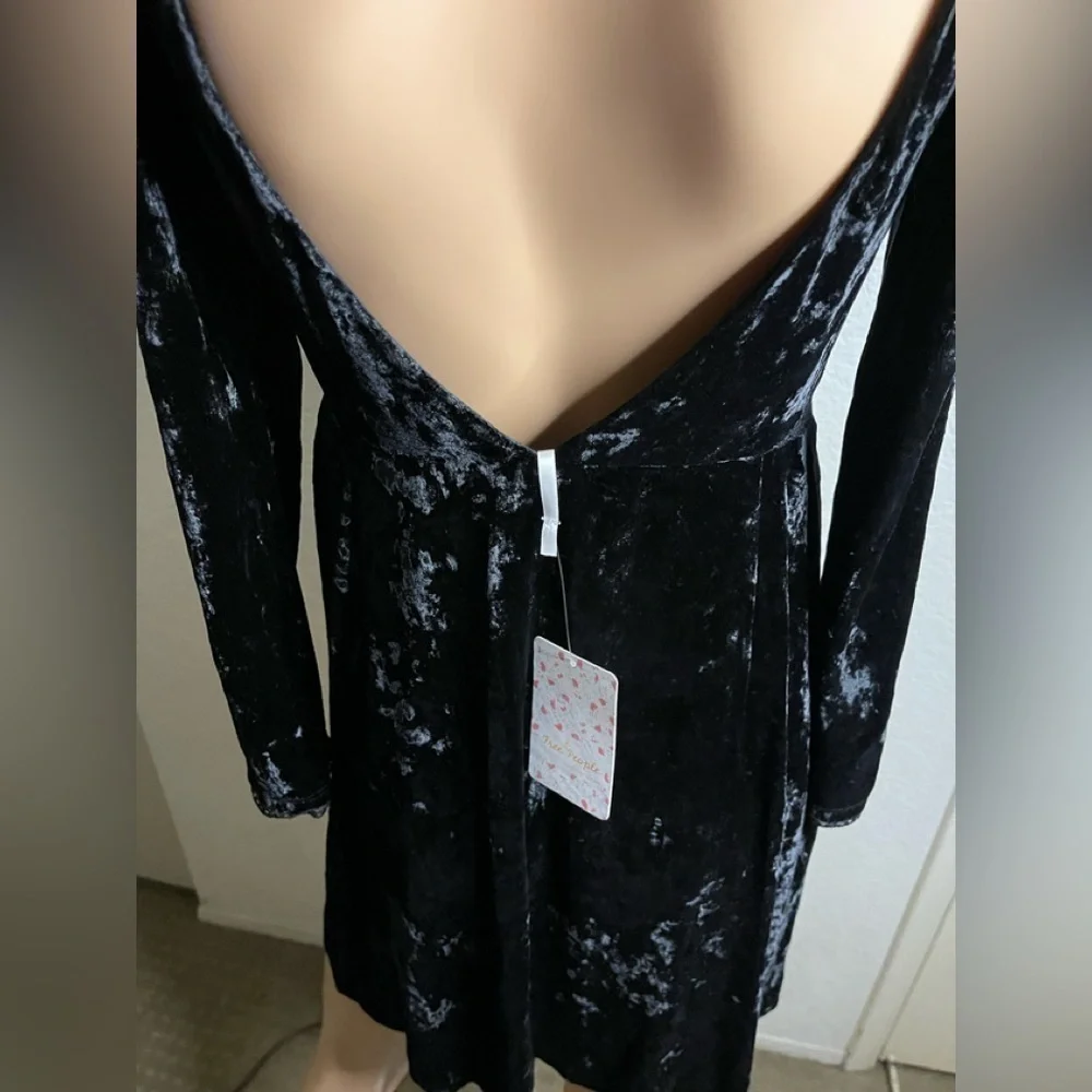 Free People Black Velvet Open Back Mini Dress NWT Small Party Holiday